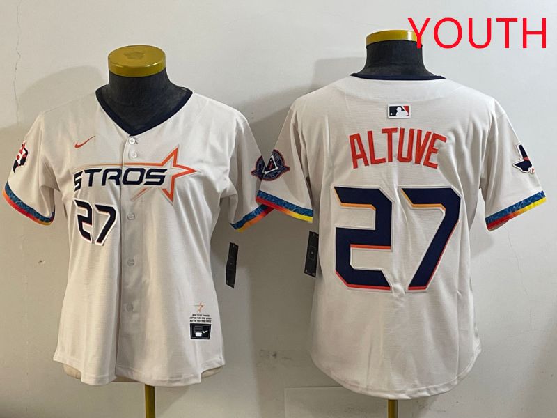 Youth Houston Astros #27 Altuve Cream Fourth generation Joint Name Nike 2025 MLB Jersey style 4
